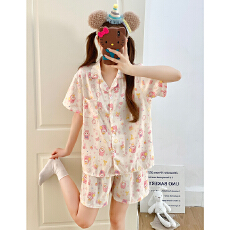 新款云朵棉直播跨境外单睡衣家居服短袖短裤夏季宽松卡通套装