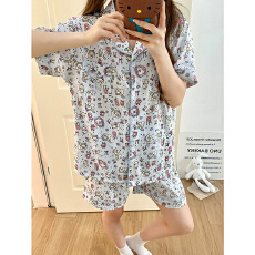 新款云朵棉直播跨境外单睡衣家居服短袖短裤夏季宽松卡通套装