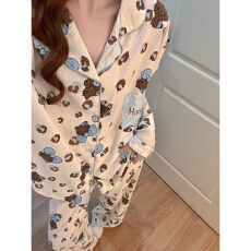 云朵棉睡衣女春秋新款长袖长裤宽松大码卡通家居服套装开衫可外穿