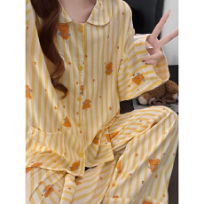 批发新款睡衣女春夏季<b class='q'>长袖</b>长裤大码宽松<b class='q'>开衫</b>女士外穿家居服套装云朵棉