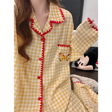 批发新款睡衣女春秋季<b class='q'>长袖</b>长裤大码宽松<b class='q'>开衫</b>女士外穿家居服套装云朵棉