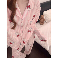 批发新款睡衣女春秋季<b class='q'>长袖</b>长裤大码宽松<b class='q'>开衫</b>女士外穿家居服套装云朵棉