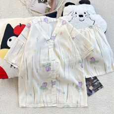 批发新款云朵棉睡衣女夏季短袖短裤两件套开衫V领甜美卡通家居<b class='q'>服</b>