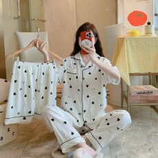 批发三件套<b class='q'>睡衣</b>女夏季薄款可爱卡通宽松<b class='q'>大码</b>云朵棉外穿短袖家居服套装