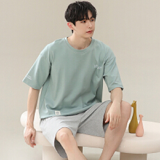 批发阿宝浠现货<b class='q'>夏</b>季新款男士睡衣短袖短裤莫代尔纯色大码宽松<b class='q'>套装</b>