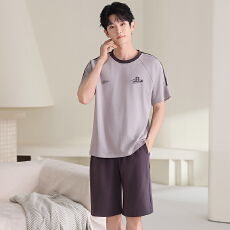 批发阿宝浠<b class='q'>夏</b>季新款男士睡衣6040套头圆领中青年大码短袖短裤<b class='q'>套装</b>