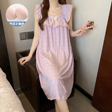 批发万年格带胸垫背心睡裙夏季薄款可爱公主花边睡衣女家居服