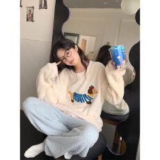 批发半边<b class='q'>绒</b><b class='q'>睡衣</b>女款冬季加厚加<b class='q'>绒</b><b class='q'>珊瑚</b><b class='q'>绒</b>日系可爱腊肠狗家居服