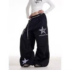 批发好质量 原版做法 辣妹印花休闲<b class='q'>裤</b>女2026新款宽松显瘦阔腿长<b class='q'>裤</b>子