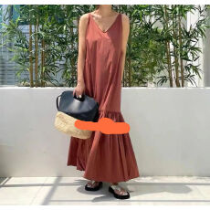 批发夏韩国<b class='q'>东大门</b>新款女PARIS MATCH纯色V领<b class='q'>连衣裙</b>潮