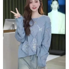 批发新款百搭套头宽松圆领毛衣时尚针织秋季慵懒气质