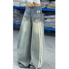 批发美式复古水洗做旧刺绣设计弯刀牛仔<b class='q'>裤</b>女春季宽松显瘦阔<b class='q'>腿</b>拖地长<b class='q'>裤</b>