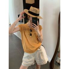 批发2026夏季新款镂空套头上衣女薄款休闲多巴胺短袖T恤