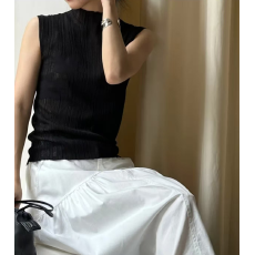 批发夏季新款百搭时尚韩系竖条蕾丝无袖上衣女
