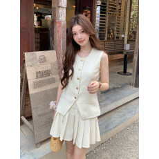 批发小香风无袖西装马甲百褶短裙套装<b class='q'>女</b>2026夏季高级老钱风时尚两件套