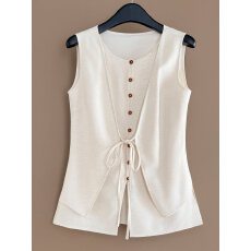 批发米色老钱风套装女夏2026新款设计感气质时尚高级感马甲<b class='q'>短裤</b>两件套