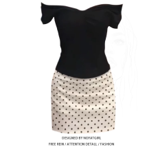 批发40支1x1纯棉罗纹上衣 波点半身裙子套装女一<b class='q'>字</b>肩上衣短裙两件套