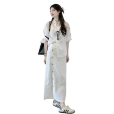 批发早春季2026新款白色衬衫<b class='q'>连衣</b>裙子女巨好看韩系穿搭一整套长裙套装