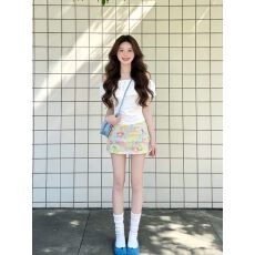 批发法式白色一字领露肩修身小衫上衣女夏季甜辣绝美穿搭一整<b class='q'>套装</b>裙子