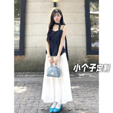 批发法式夏外穿独特漂亮掐腰修身短款无袖上衣波点挂脖飘带吊带背心女