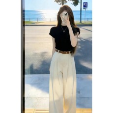 批发淡人高知穿搭一整套韩系漂亮减龄气质上衣阔腿<b class='q'>裤</b><b class='q'>套装</b>女夏2026新款