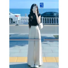 批发淡人高知穿搭一整套韩系漂亮减龄气质上衣阔腿<b class='q'>裤</b><b class='q'>套装</b>女夏2026新款
