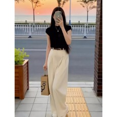 批发淡人高知穿搭一整套韩系漂亮减龄气质上衣阔腿<b class='q'>裤</b><b class='q'>套装</b>女夏2026新款