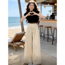 批发淡人高知穿搭一整套韩系漂亮减龄气质上衣阔腿<b class='q'>裤</b><b class='q'>套装</b>女夏2026新款