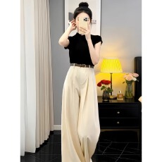 批发淡人高知穿搭一整套韩系漂亮减龄气质上衣阔腿<b class='q'>裤</b><b class='q'>套装</b>女夏2026新款