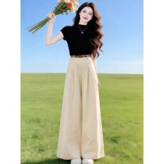 批发淡人高知穿搭一整套韩系漂亮减龄气质上衣阔腿<b class='q'>裤</b><b class='q'>套装</b>女夏2026新款