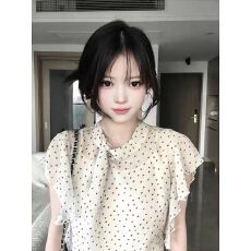 批发温柔波点飘带小飞袖雪纺衬衫女夏收腰褶皱显瘦法式温柔风<b class='q'>短袖</b>上衣