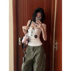 批发美式辣妹白色方领吊带背心女夏季设计感外穿内搭<b class='q'>上衣</b>