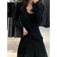批发辣妹U领针织<b class='q'>打底衫</b>女秋冬内搭修身长袖上衣