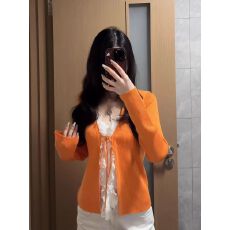 批发美式复古系带针织<b class='q'>开衫</b>女春季新款外穿内<b class='q'>搭</b><b class='q'>长袖</b>修身上衣