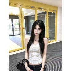 批发法式夏季美式辣妹风烫钻印花U领吊带背心女<b class='q'>修身</b>短款上衣