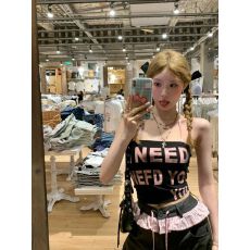 批发韩系时尚字母印花抹胸背心女<b class='q'>修身</b>显瘦百搭无袖短款上衣