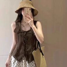 批发<b class='q'>韩版</b>系带蝴蝶结无袖背心<b class='q'>衬衫</b>女夏季新款设计感小众收腰显瘦<b class='q'>衬衣</b>潮