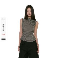 批发背心女2026新款夏季外穿格子别致修身显瘦上衣无袖女<b class='q'>衣服</b>