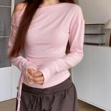 韩系纯欲风时尚百搭长袖t恤女修身显瘦纯色女士打底衫