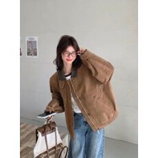 批发重工撞色拼接polo领工装外套女春季<b class='q'>街头</b>vibe西部设计宽松夹克上