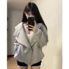 批发尺寸双拉链开衫<b class='q'>连帽卫衣</b>外套女秋冬新款宽松上衣 2026秋季新款