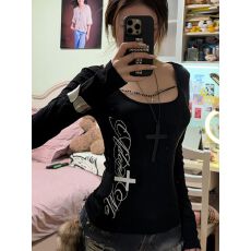 批发韩版辣妹印花长袖t恤女秋冬内搭打底衫修身上衣 秋冬新款 高级感