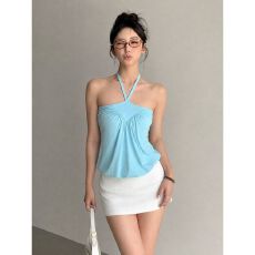 批发美式时尚百搭挂脖背心女修身显瘦设计感小众上衣 秋款上新 优雅