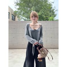 批发支莫代尔随心裁1*1 镂空长袖T恤女秋季纯欲短款露背罩衫上衣