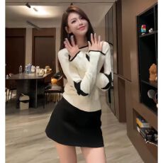 批发韩系穿搭白色圆领星星提花套头针织衫独特漂亮巨好看上衣2026秋