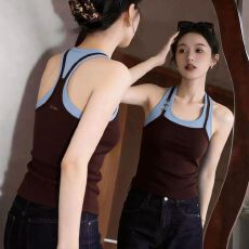 批发独特漂亮假两件吊带背心女设计感小众<b class='q'>春</b>夏季内搭外穿修身无袖上