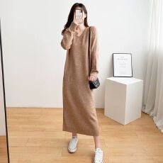 批发毛衣裙过膝女秋冬新款打底宽松V领针织<b class='q'>连衣裙</b>长裙 上新款 洋气