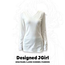 批发白色韩系休闲修身女秋冬季T恤内搭v领正肩百搭上衣服 早秋<b class='q'>新款</b>