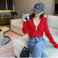 批发v领针织衫女开衫春<b class='q'>秋装</b>2026新款ins外穿假两件上衣毛衣外套薄款