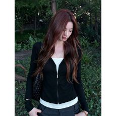 批发拉链假两件撞色长袖t恤衫女秋季V领显瘦上衣 秋款上新 港风 法式